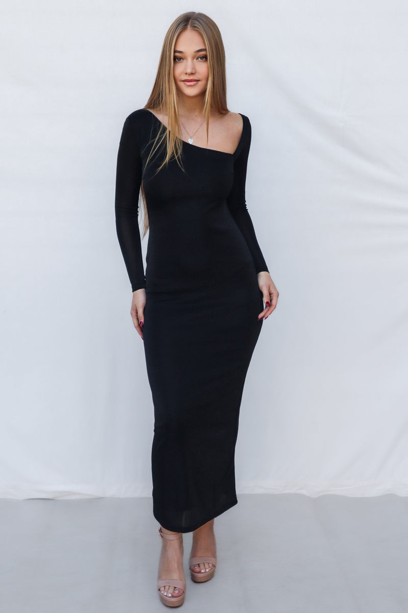 Atonia Maxi Dress - Black Shimmer Long Sleeve Cocktail Bodycon Runway Goddess Atonia Maxi Dress - Black Shimmer Long Sleeve Cocktail Bodycon Runway Goddess