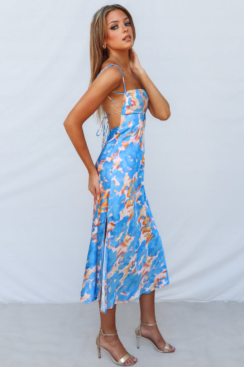 Catherine Midi Dress - Blue Multi Semi Formal Spring Goddess Dress Runway Goddess Catherine Midi Dress - Blue Multi Semi Formal Spring Goddess Dress Runway Goddess