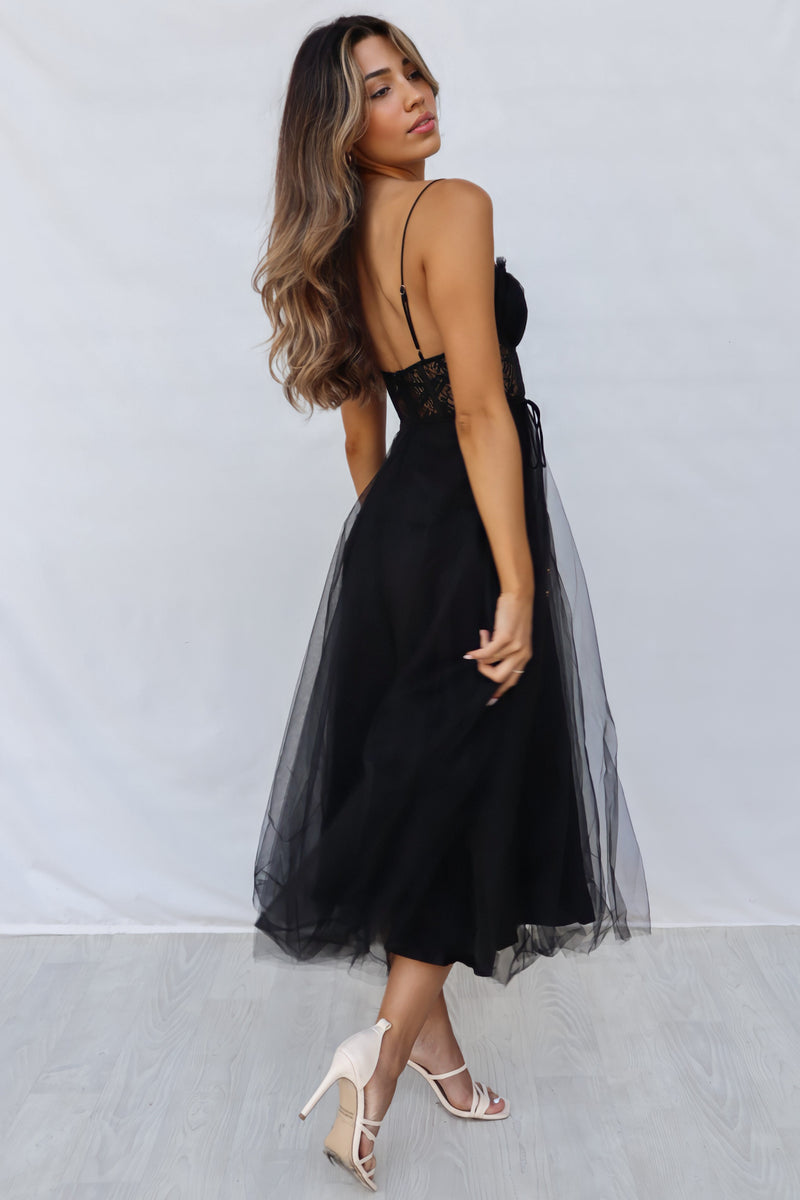 Black tulle midi dress sale