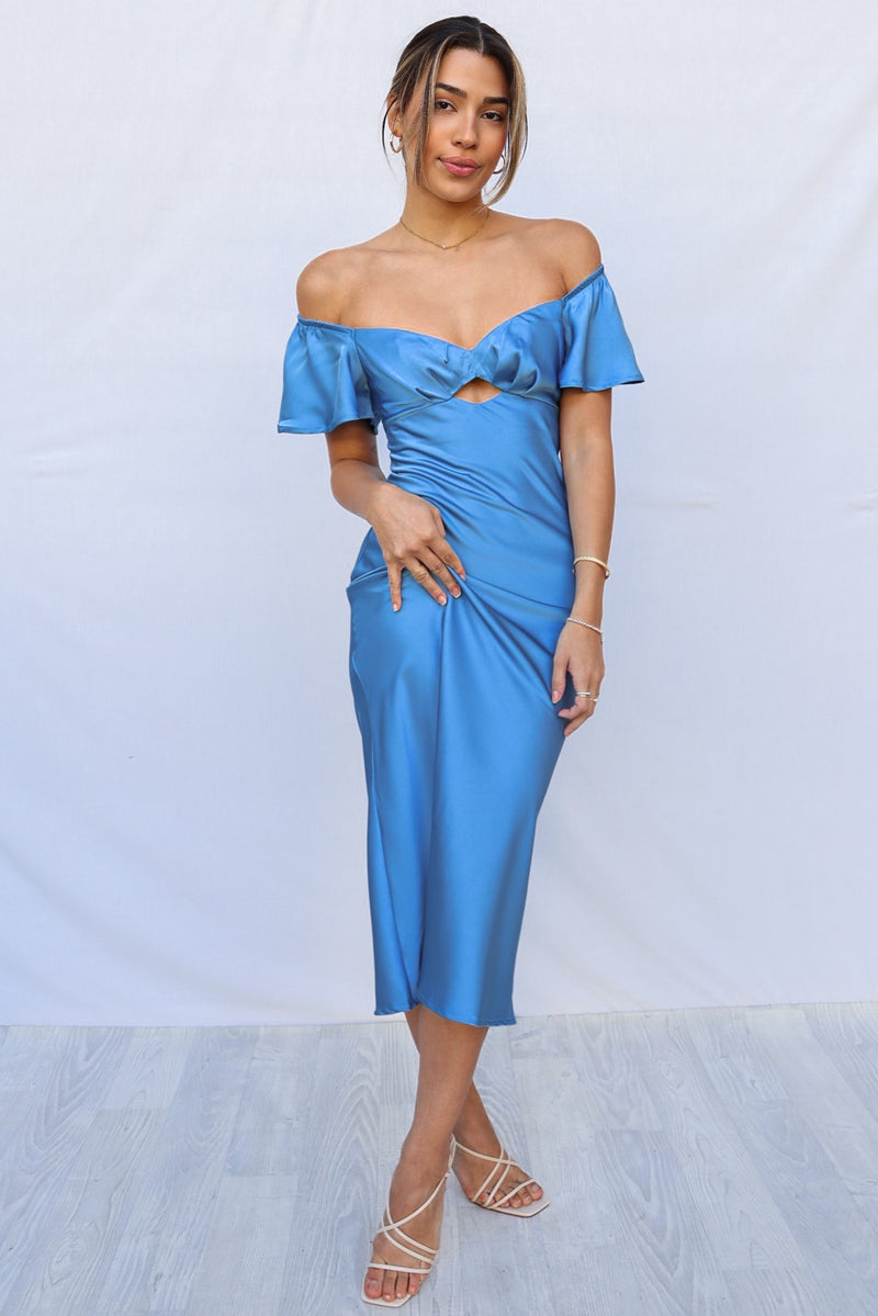 Tiara Midi Dress - Blue Semi Formal Party Celebration short sleeve Runway Goddess Tiara Midi Dress - Blue Semi Formal Party Celebration short sleeve Runway Goddess