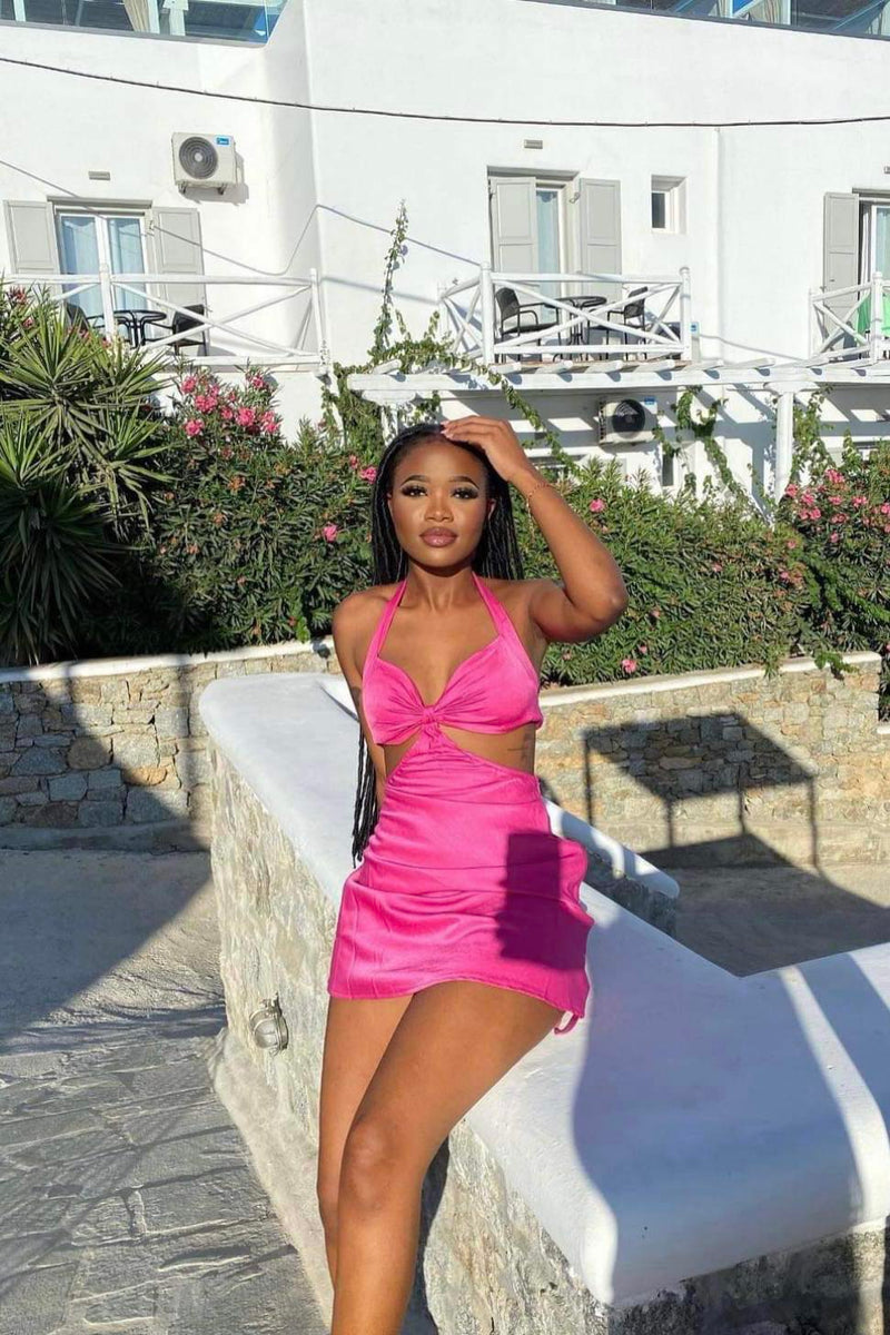 Satin mini dress sales pink