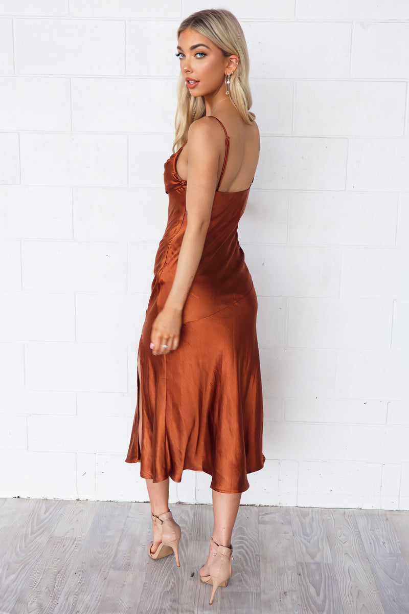 Celine Satin Midi - Chocolate Rust Brown Sexy Formal Cocktail Dress Runway Goddess Celine Satin Midi - Chocolate Rust Brown Sexy Formal Cocktail Dress Runway Goddess