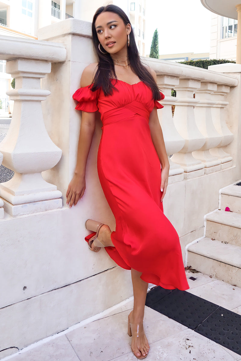 red midi dress australia LUNA MIDI DRESS - RED