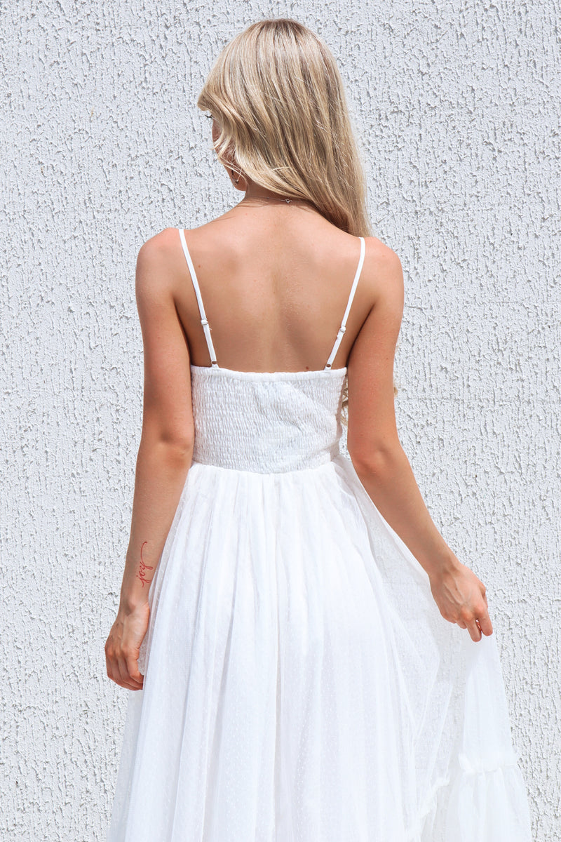 Delicate Beautiful Beach Wedding White Tulle 'Cleo' Maxi Dress – Runway Goddess Delicate Beautiful Beach Wedding White Tulle 'Cleo' Maxi Dress – Runway Goddess