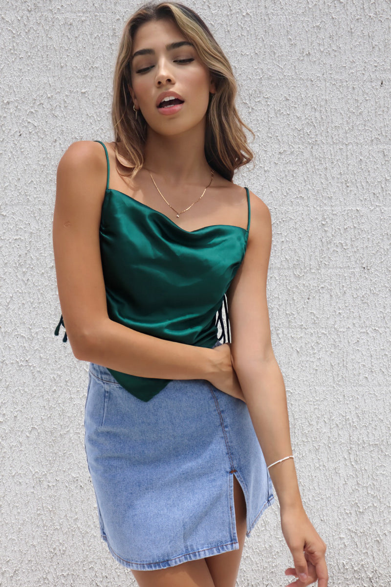 Delilah Satin Top Emerald - Main Image