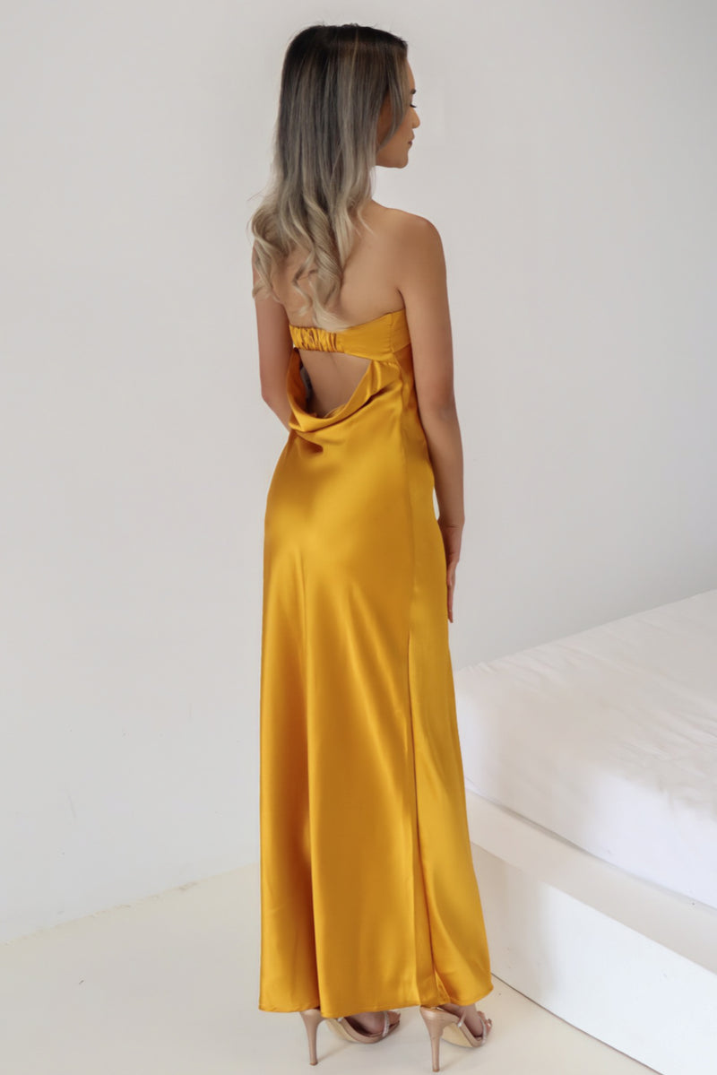 Kyra Satin Maxi Dress Mustard