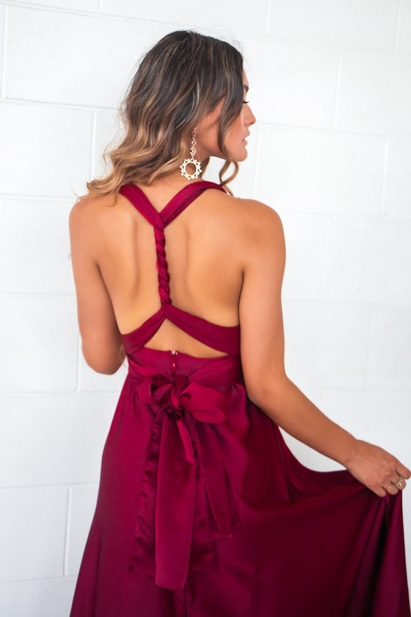 Pandora Multiway Gown - Wine Satin Bridesmaid Formal Dress Runway Goddess Pandora Multiway Gown - Wine Satin Bridesmaid Formal Dress Runway Goddess