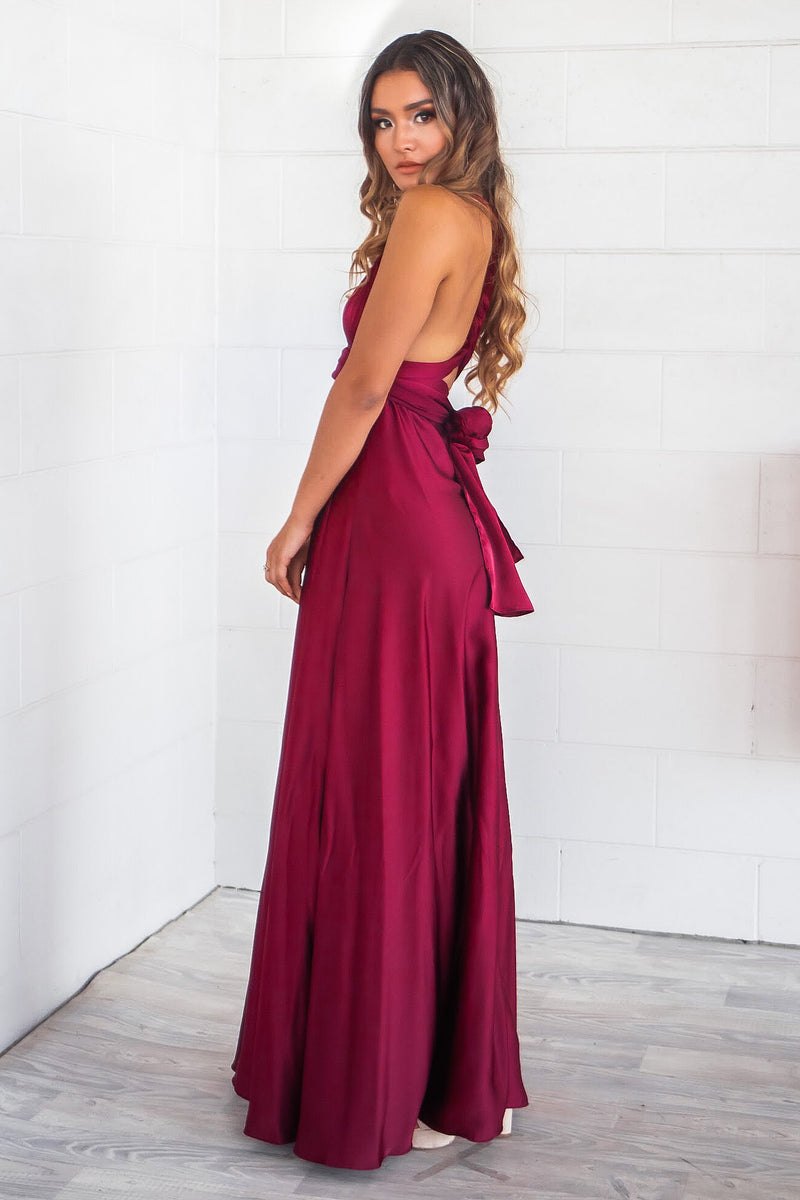 Tricks of the trade burgundy maxi dress on sale