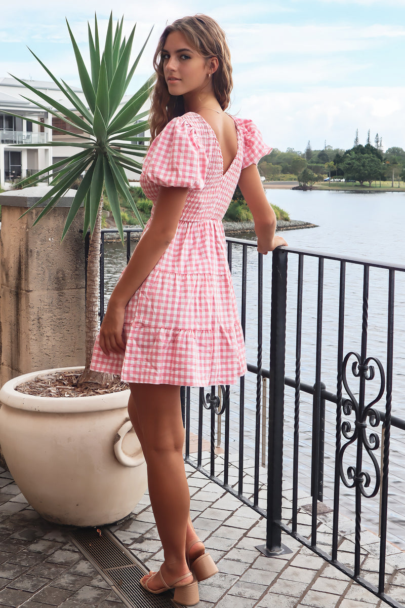 Vera Mini Gingham Light Pink and White Dress Festival Cotton Summer Runway Goddess Vera Mini Gingham Light Pink and White Dress Festival Cotton Summer Runway Goddess