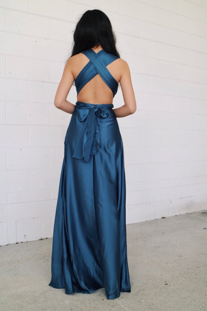 Pandora Multiway Gown - Navy Satin Bridesmaid Formal Dress Runway Goddess Pandora Multiway Gown - Navy Satin Bridesmaid Formal Dress Runway Goddess