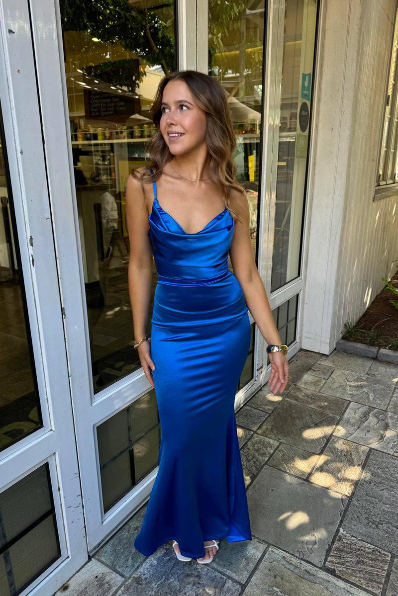Hollywood Electric Blue Formal Dress Fitted Gown Mermaid Skirt Ball Runway Goddess Hollywood Electric Blue Formal Dress Fitted Gown Mermaid Skirt Ball Runway Goddess