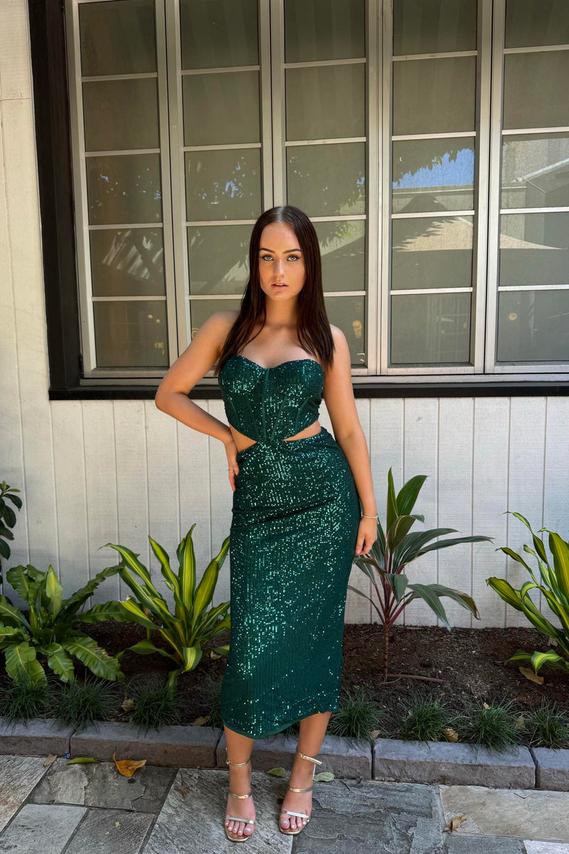 Madeline Sequin Dress - Strapless Emerald Green Bodycon Formal Corset Runway Goddess Madeline Sequin Dress - Strapless Emerald Green Bodycon Formal Corset Runway Goddess
