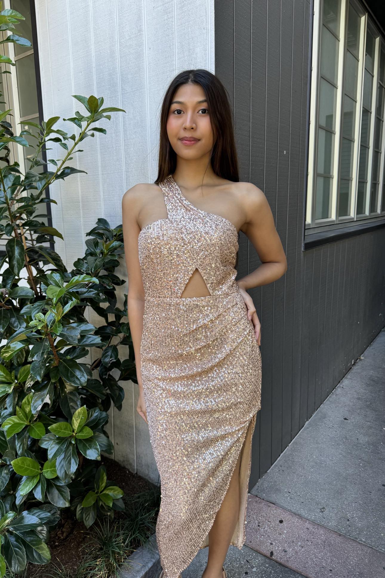 Mallory Midi Dress - Gold Sequin Semi Formal Bodycon Cutout Party Sexy Runway Goddess Mallory Midi Dress - Gold Sequin Semi Formal Bodycon Cutout Party Sexy Runway Goddess