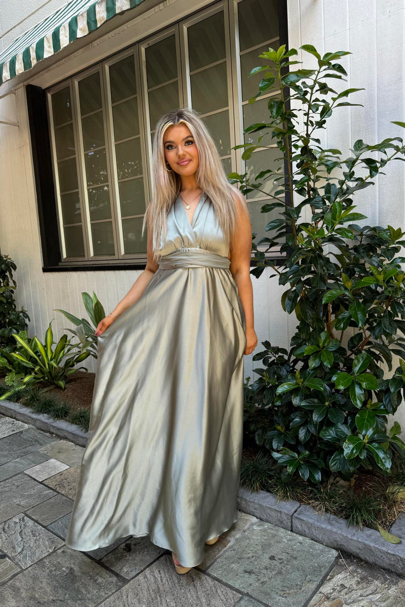 Pandora Multiway Gown - Sage Satin Green Bridesmaid Formal Dress Runway Goddess Pandora Multiway Gown - Sage Satin Green Bridesmaid Formal Dress Runway Goddess