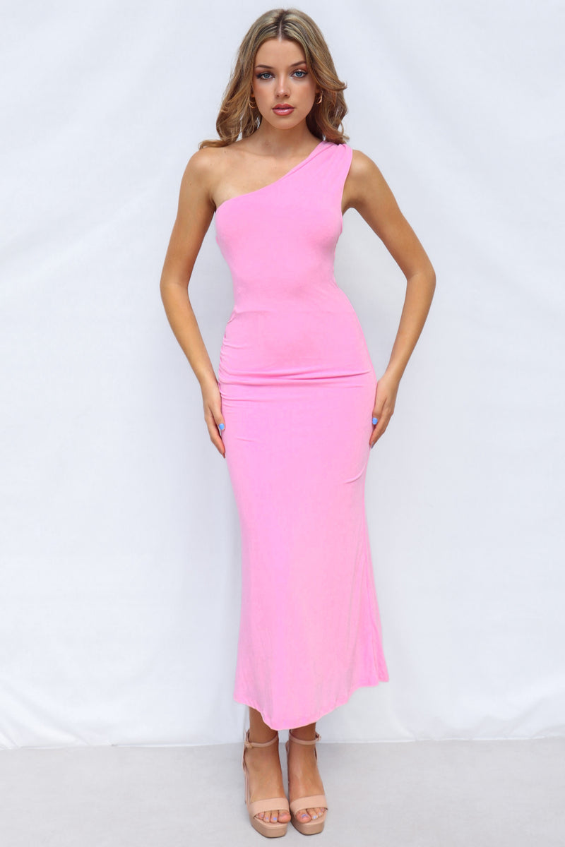 Artemis Maxi Dress - Pink One Shoulder Ruched Semi Formal Bodycon Runway Goddess Artemis Maxi Dress - Pink One Shoulder Ruched Semi Formal Bodycon Runway Goddess