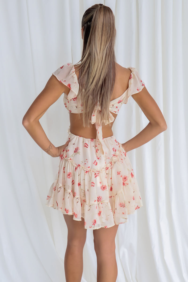 Aspin Mini Dress - Beige/Red Floral