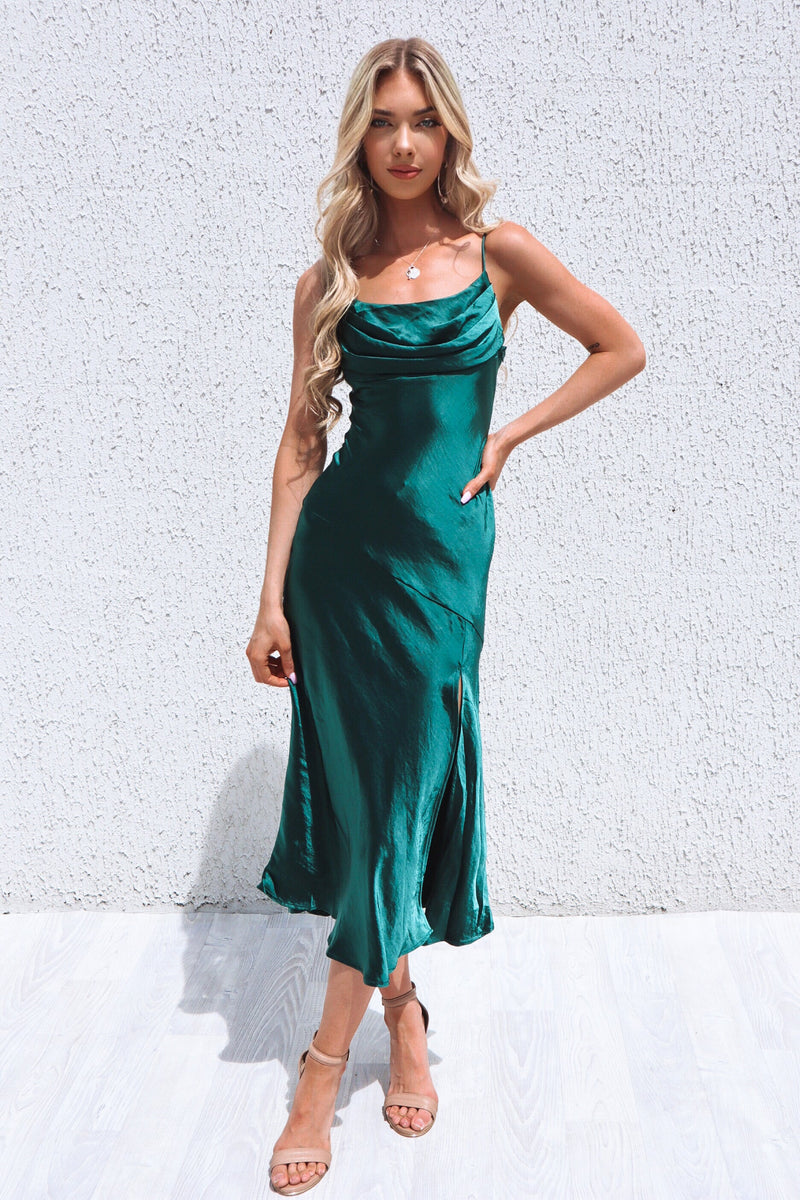 Celine Satin Midi - Stunning Green Semi Formal Party Celebration Dress ...