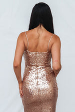 Ebony Midi Dress - Rose Gold Sequin