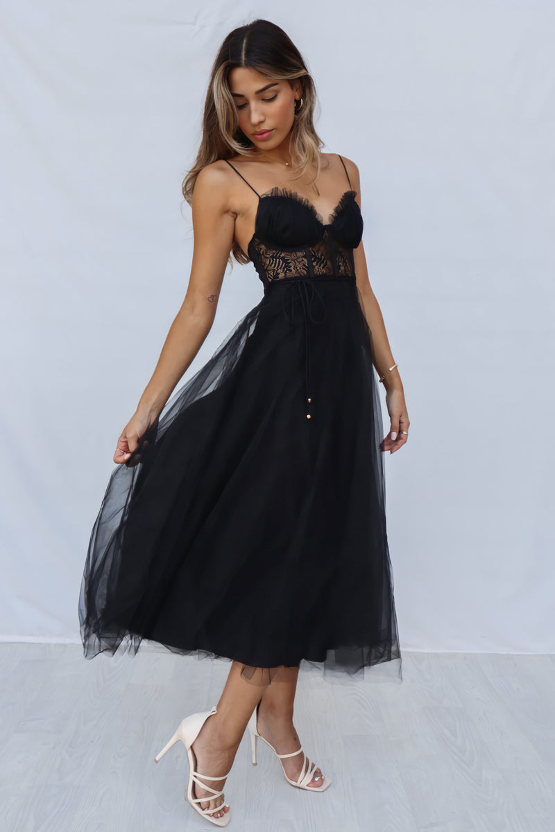 Ellen Tulle Midi Dress - Black