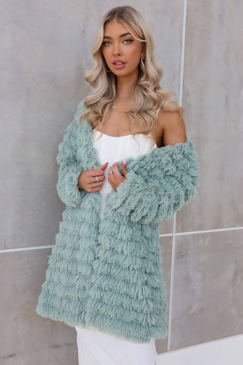 Felix Faux Fur Jacket Coat - Sage Green