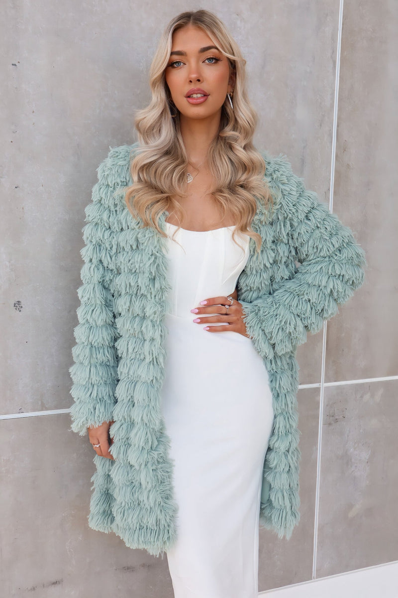 Felix Faux Fur Jacket Coat - Sage Green