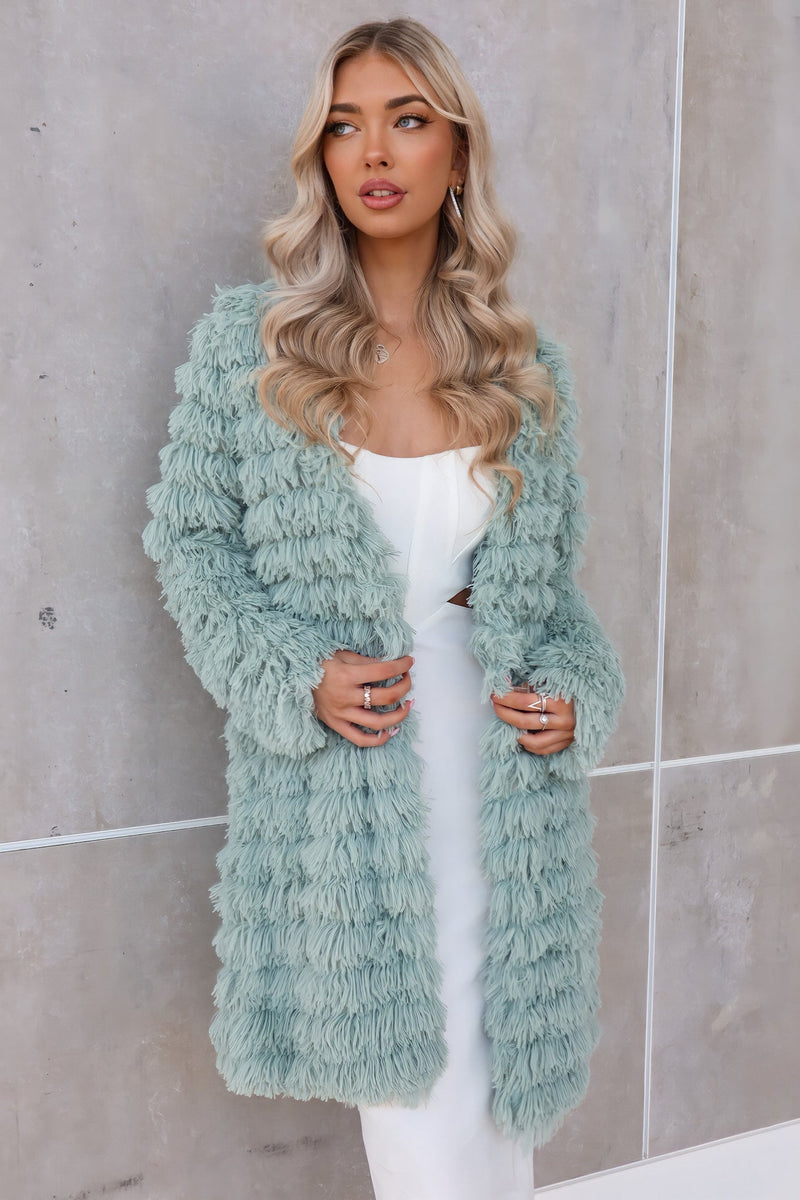 Long Coat Light Green Faux Fur Coat Kendall Jenner Mint Green Faux