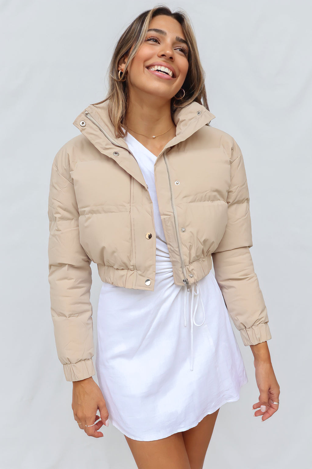 Peach skin online cropped puffer jacket