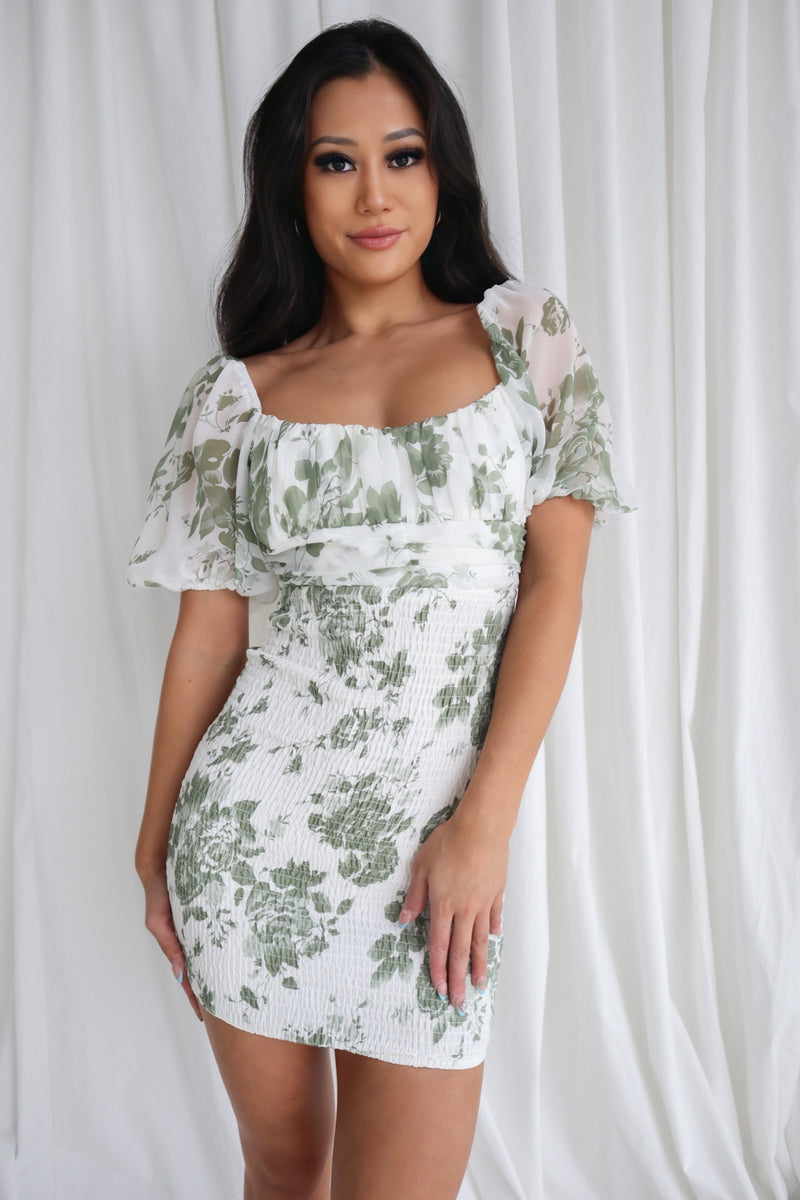 Julie Mini Dress - Green Floral
