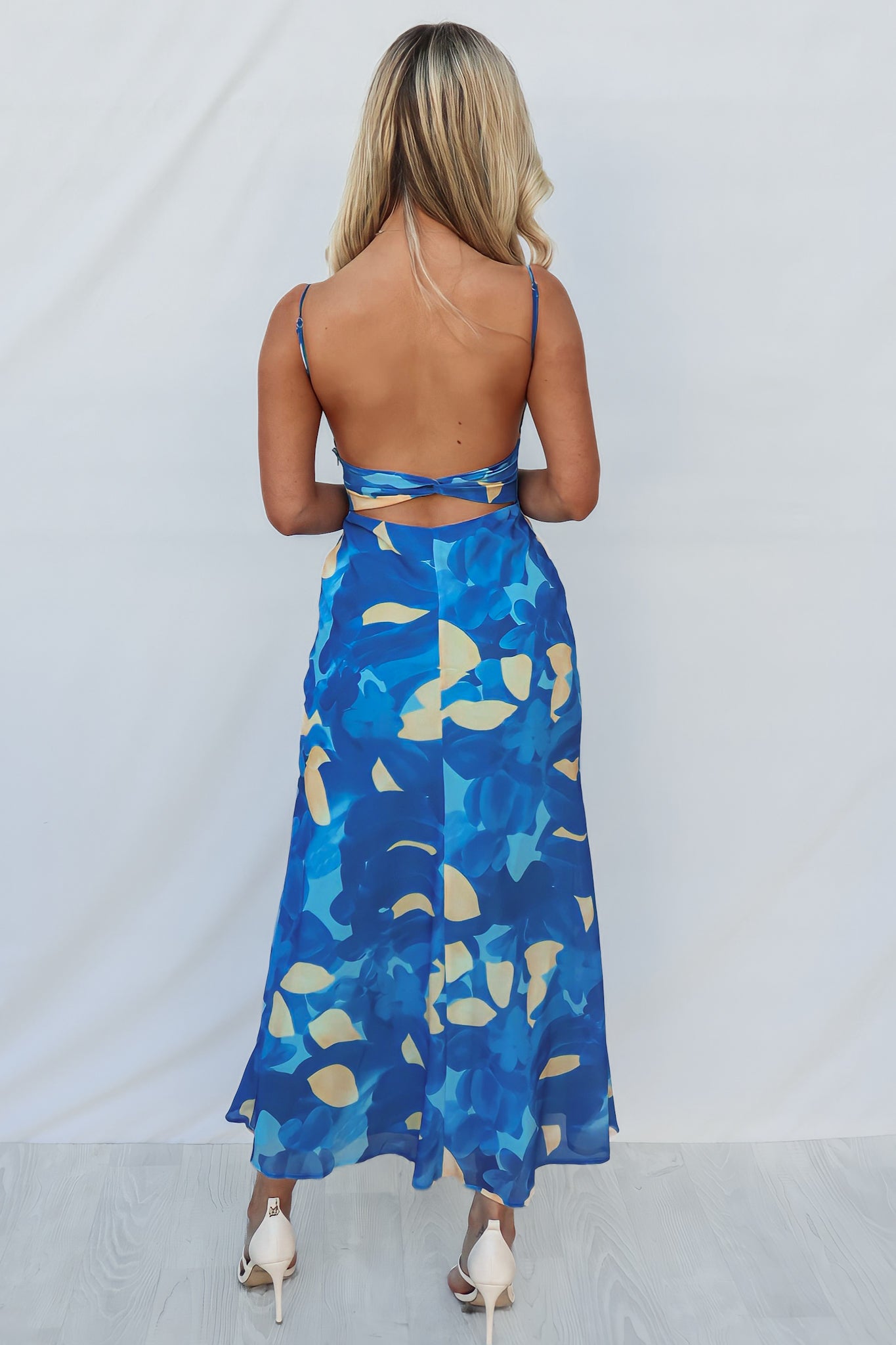 July Maxi Dress - Blue Print Straight Neck Semi Formal Cocktail Runway Goddess July Maxi Dress - Blue Print Straight Neck Semi Formal Cocktail Runway Goddess