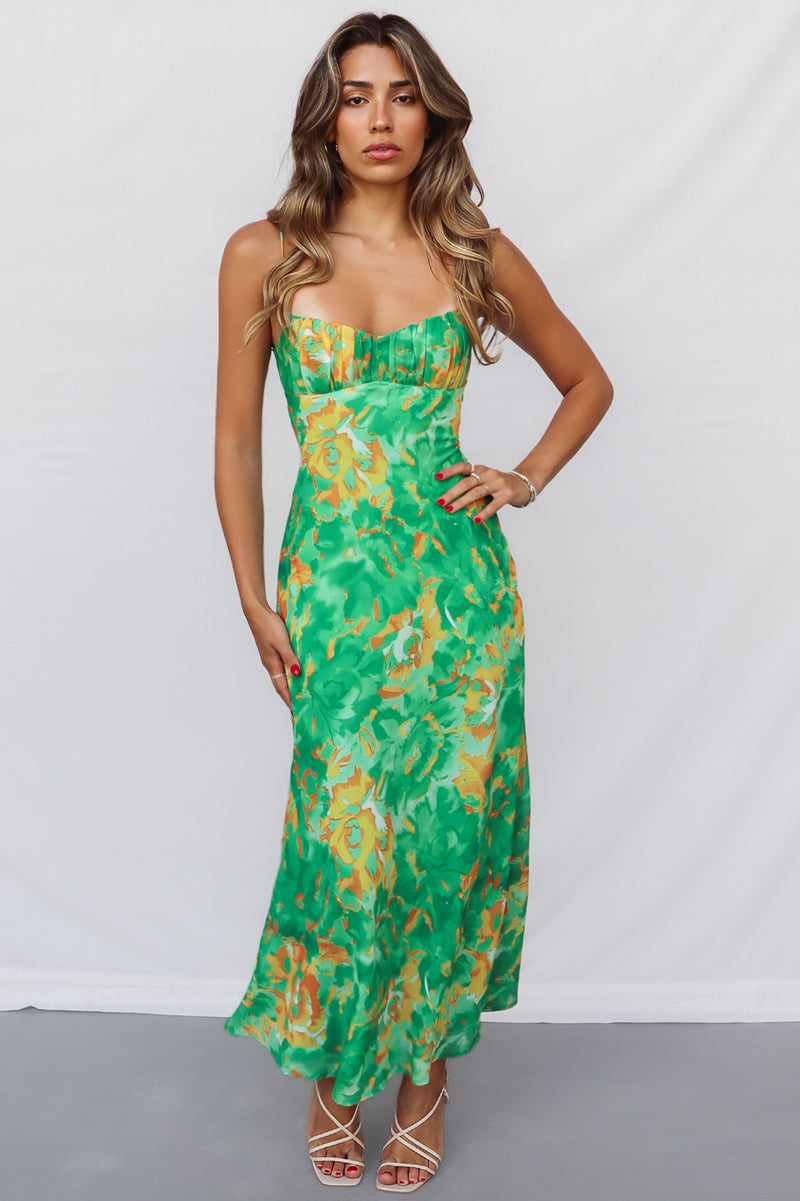 July Maxi Dress - Green Yellow Multi Straight Neck Summer Semi Formal Runway Goddess July Maxi Dress - Green Yellow Multi Straight Neck Summer Semi Formal Runway Goddess