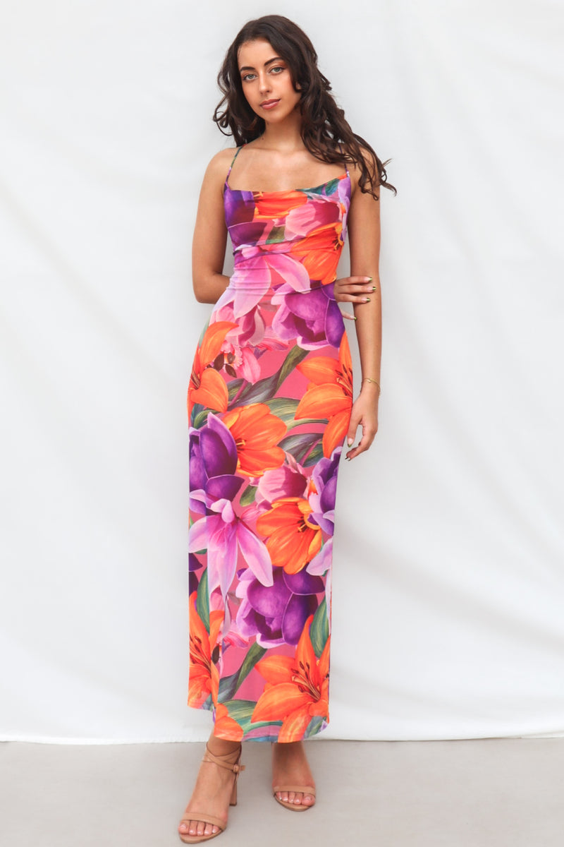 orange and purple maxi dress Beyerea Infinity Ankara Maxi Dress Orange and Purple Print