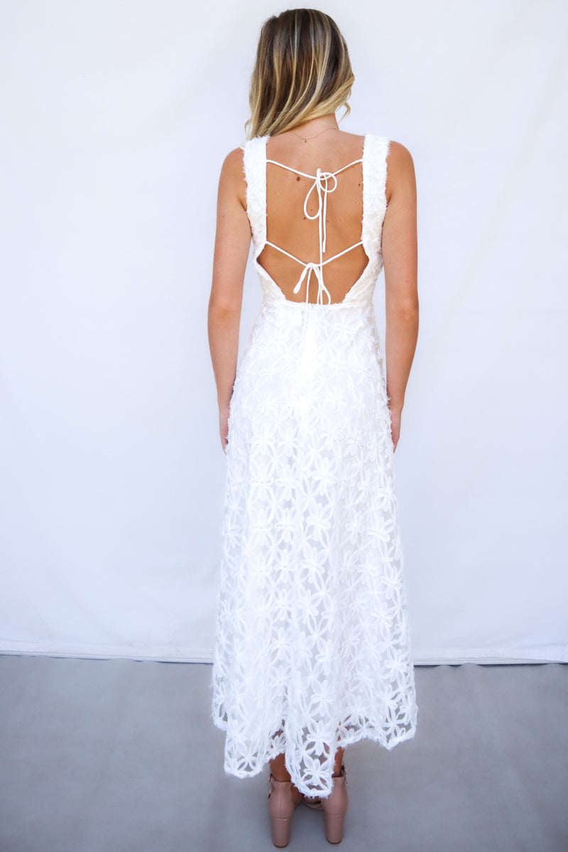 Levi Midi Dress - White High Neck Lace Tulle Cocktail Party Formal Runway Goddess Levi Midi Dress - White High Neck Lace Tulle Cocktail Party Formal Runway Goddess