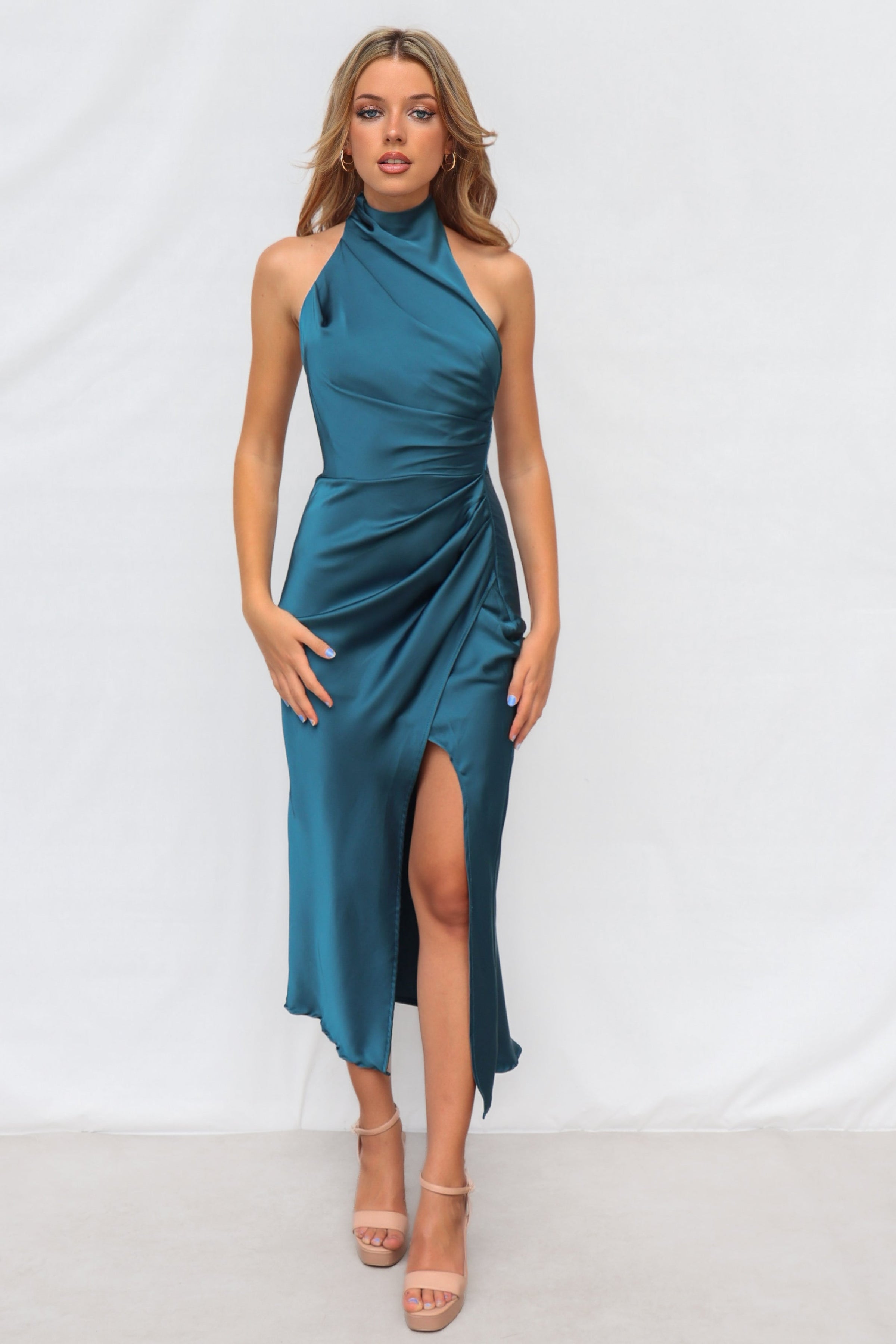 Turquoise Short Party Dress With Asymmetrical Hem
