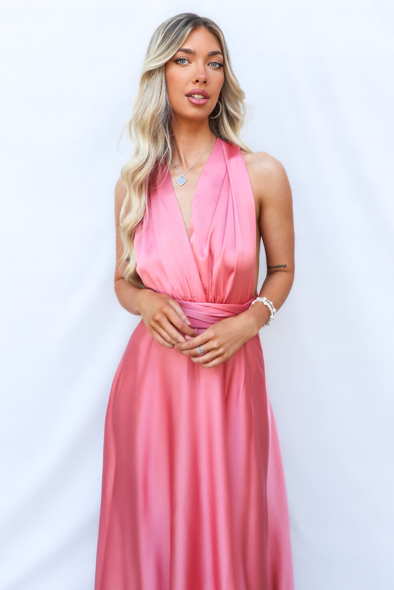 Pandora Multiway Gown - Rose Pink Satin