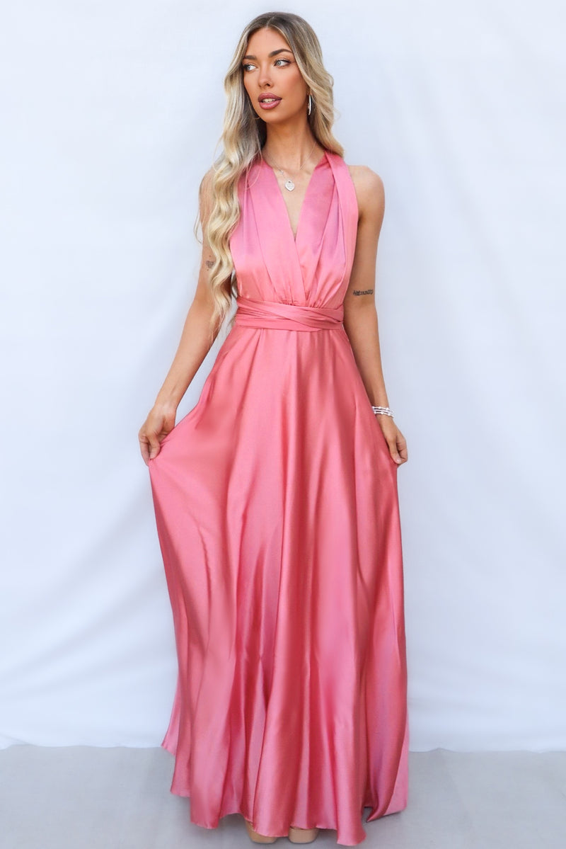 Pandora Multiway Gown - Rose Pink Satin