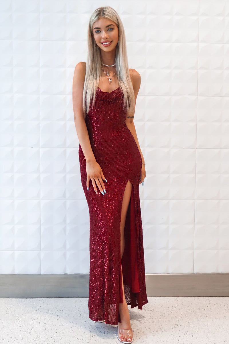 Whitney Sequin Gown - Wine