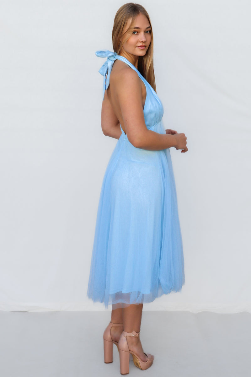 Rapunzel Tulle Dress - Cute Chic Backless Halter Formal Baby Blue Runway Goddess Rapunzel Tulle Dress - Cute Chic Backless Halter Formal Baby Blue Runway Goddess