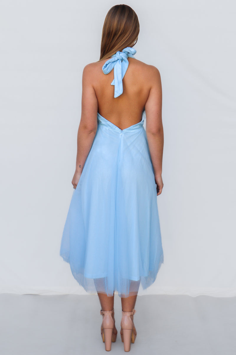 Rapunzel Tulle Dress - Cute Chic Backless Halter Formal Baby Blue Runway Goddess Rapunzel Tulle Dress - Cute Chic Backless Halter Formal Baby Blue Runway Goddess