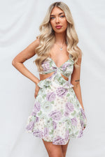 Tahlee Mini Dress - White/Purple Floral