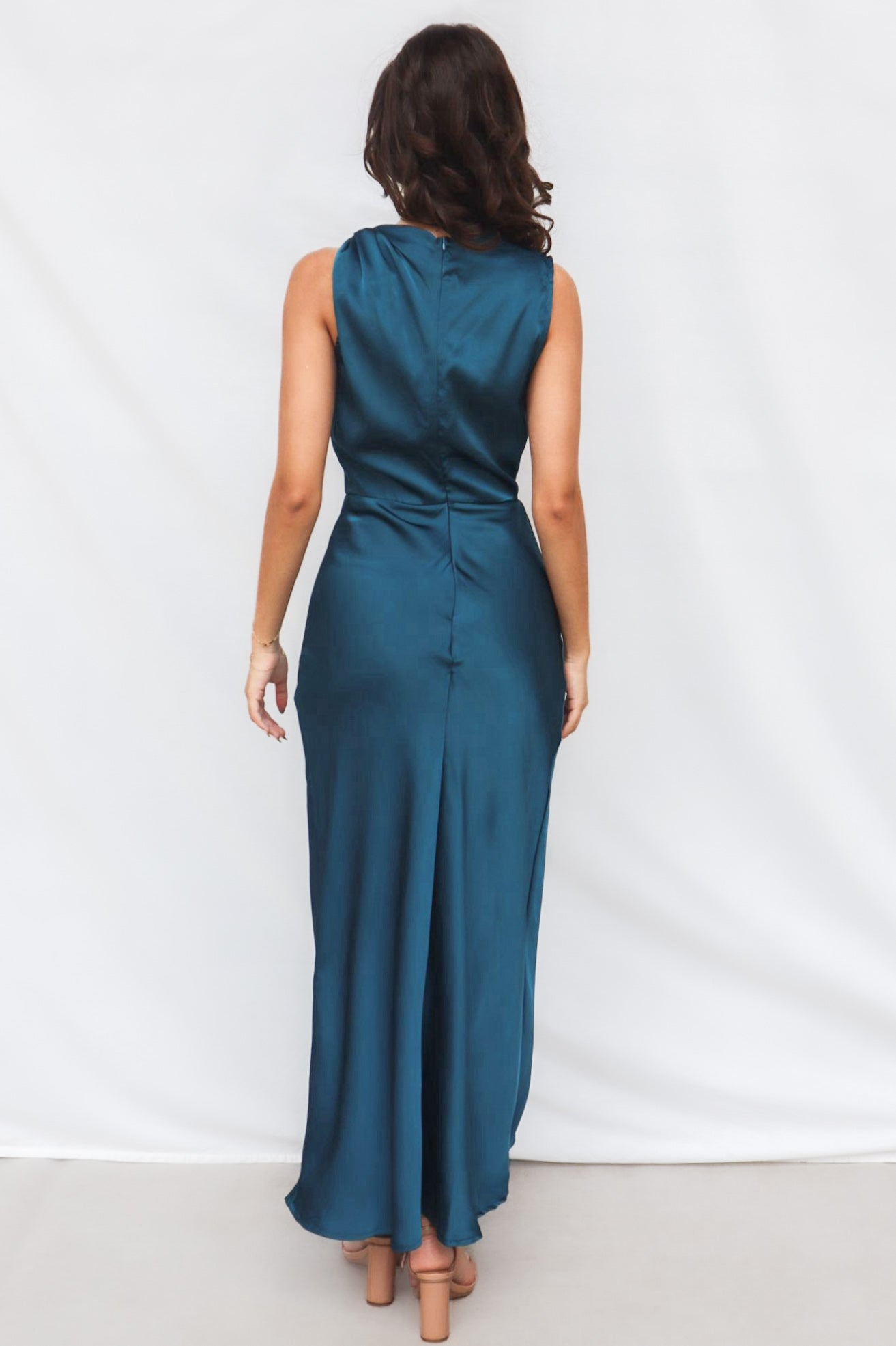 Vianna Formal Dress - Teal Semi Formal Cocktail High Neck Satin Runway Goddess Vianna Formal Dress - Teal Semi Formal Cocktail High Neck Satin Runway Goddess