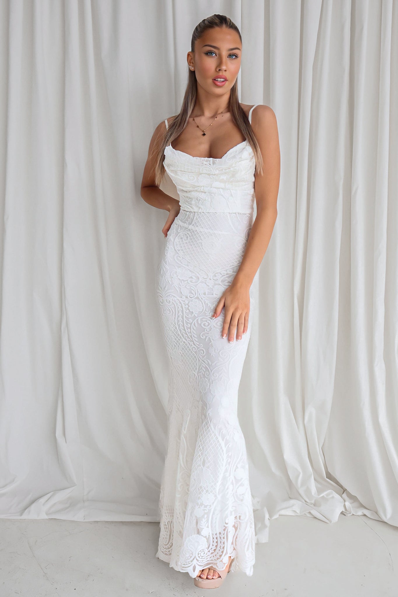 White Dove Lace Formal Dress - Boho Bridal Gown White Lace Maxi Dress Runway Goddess White Dove Lace Formal Dress - Boho Bridal Gown White Lace Maxi Dress Runway Goddess