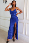 Whitney Sequin Gown - Electric Blue