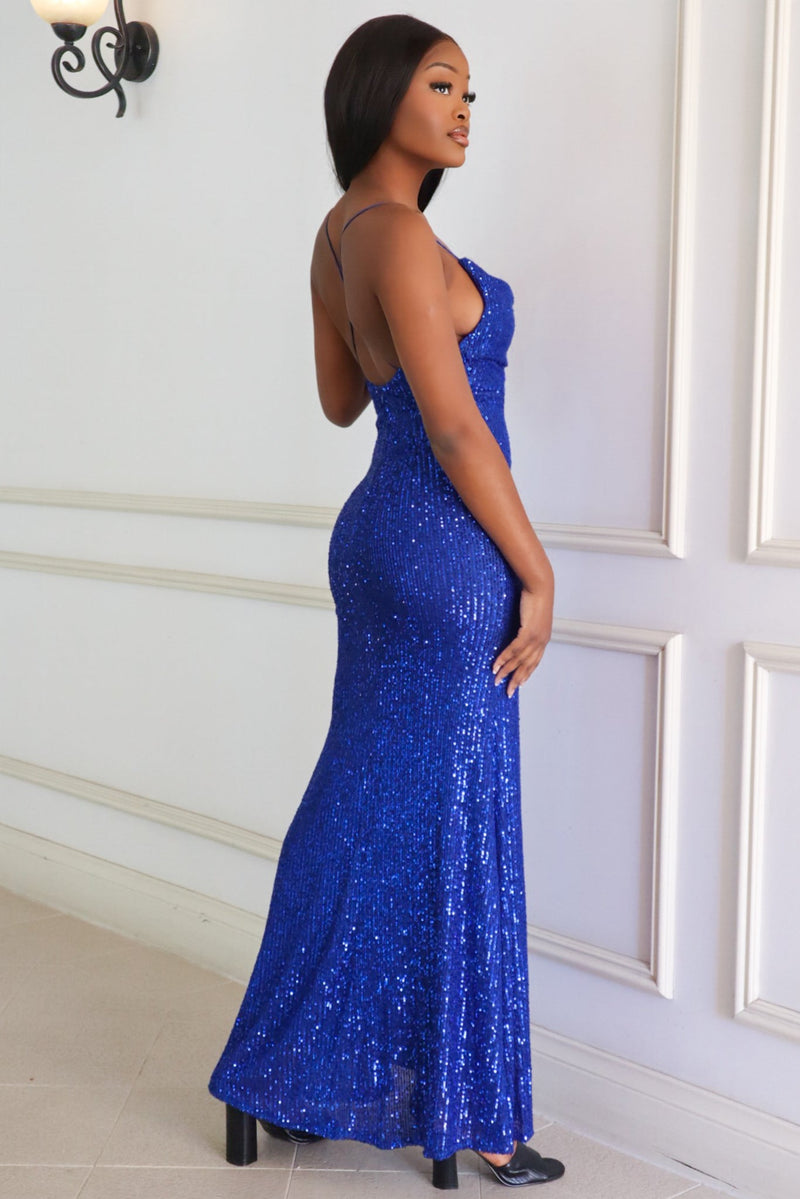 Whitney Sequin Gown - Electric Blue