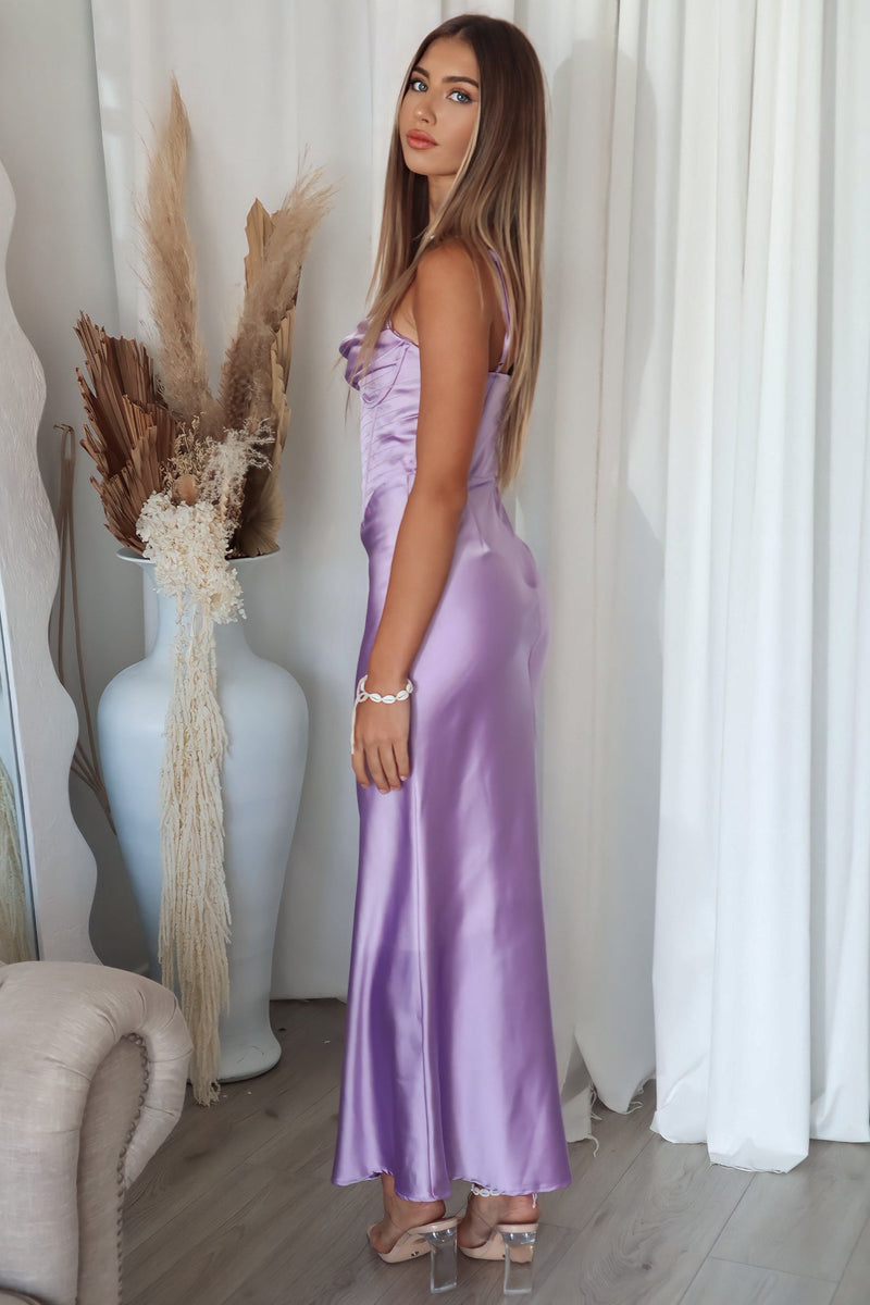 Xena Satin Maxi - Lilac Corset Cocktail Sexy Formal Dress Cowl Neck Runway Goddess Xena Satin Maxi - Lilac Corset Cocktail Sexy Formal Dress Cowl Neck Runway Goddess