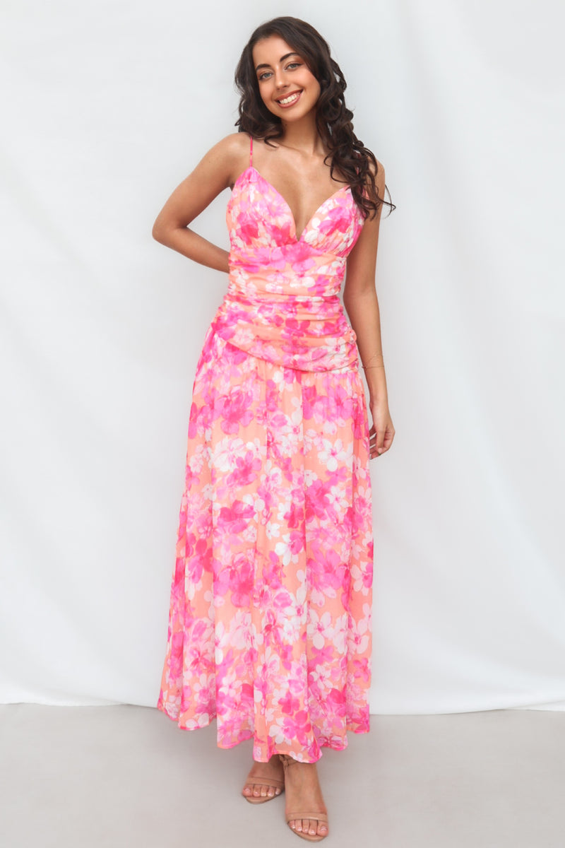 floral maxi dress australia Sunday Dawn Strapless Maxi Dress Floral Pink