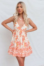 Aaliyah Mini Dress - Cream/Orange