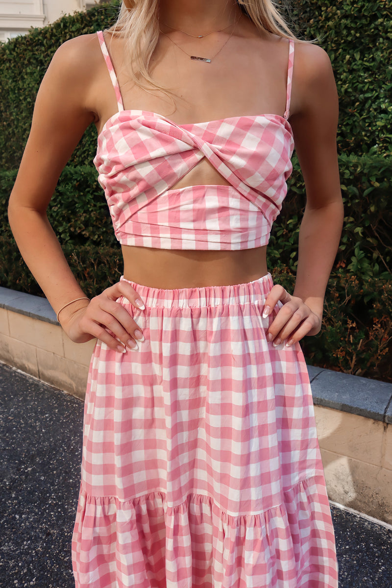 Addison Set Top - Pink Gingham