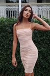 Alexia Bodycon Midi Dress - Salmon Pink - Runway Goddess