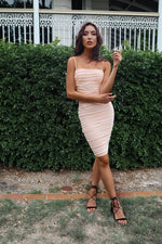 Alexia Bodycon Midi Dress - Salmon Pink - Runway Goddess