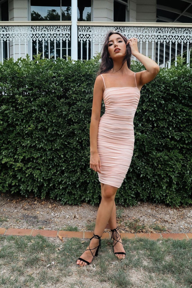 salmon pink midi dress Rabanne Salmon Pink Satin Chain Strap Midi Dress